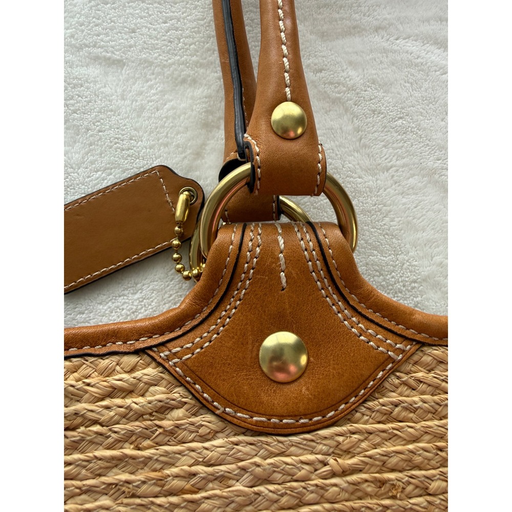 Coach Bleecker Natural Straw Tan Leather Floral Summer Bag MO0868-F13373 - Picture 14 of 16